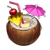 Tropical cocktail in a coconut with an umbrella