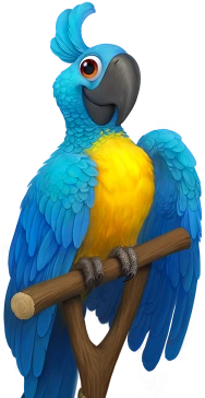 Blue and gold macaw parrot with a friendly look